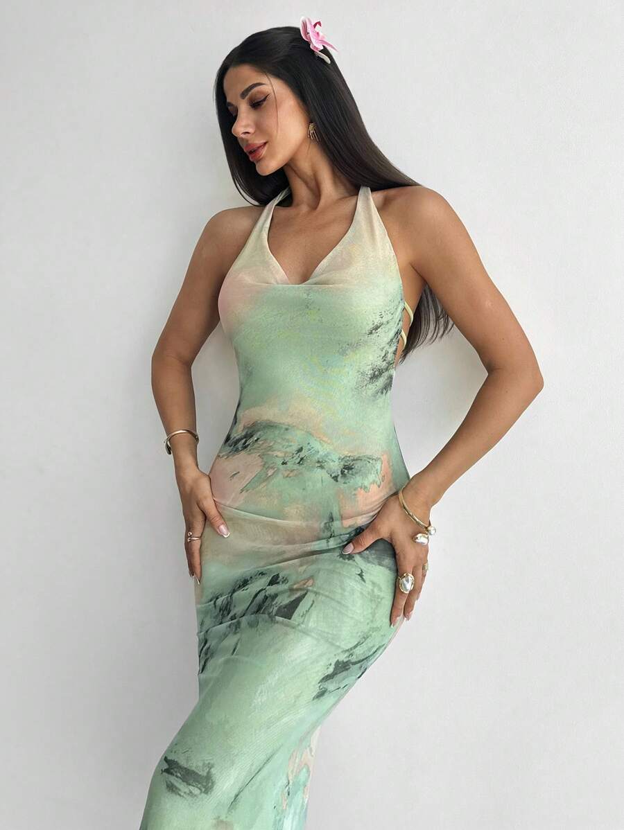 Firerie – Robe sans dos en mousseline de soie pour invité de mariage et vacances