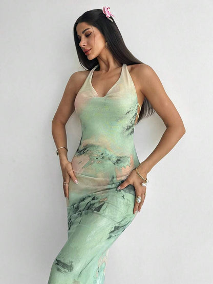 Firerie – Robe sans dos en mousseline de soie pour invité de mariage et vacances