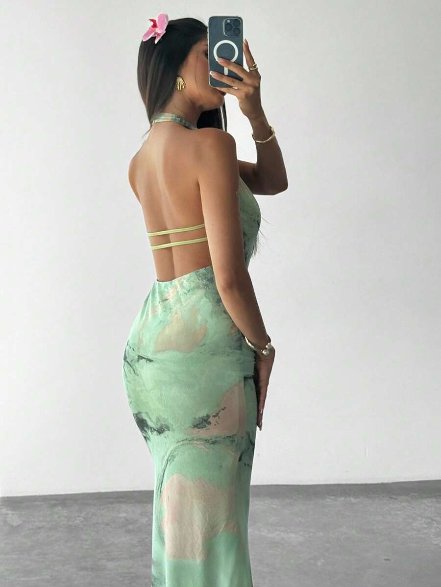 Firerie – Robe sans dos en mousseline de soie pour invité de mariage et vacances