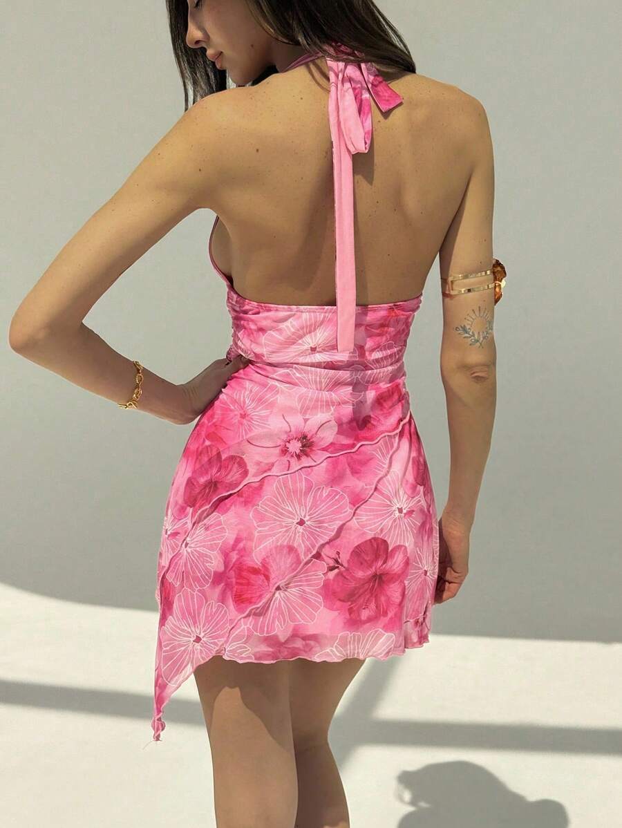 Aloruh – Robe d'été dos nu avec col en V et motif floral