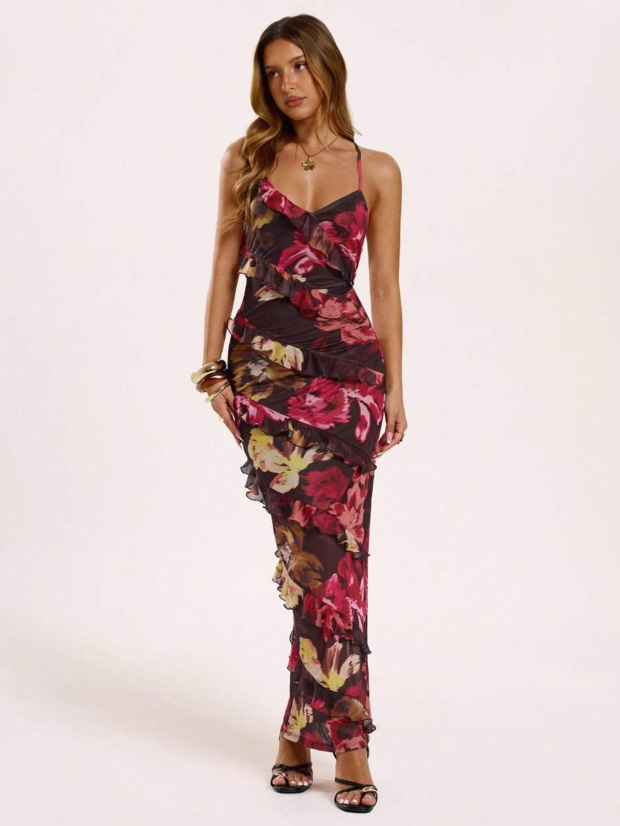 SHEIN BAE – Robe mi-longue à volants superposés pour sorties et vacances