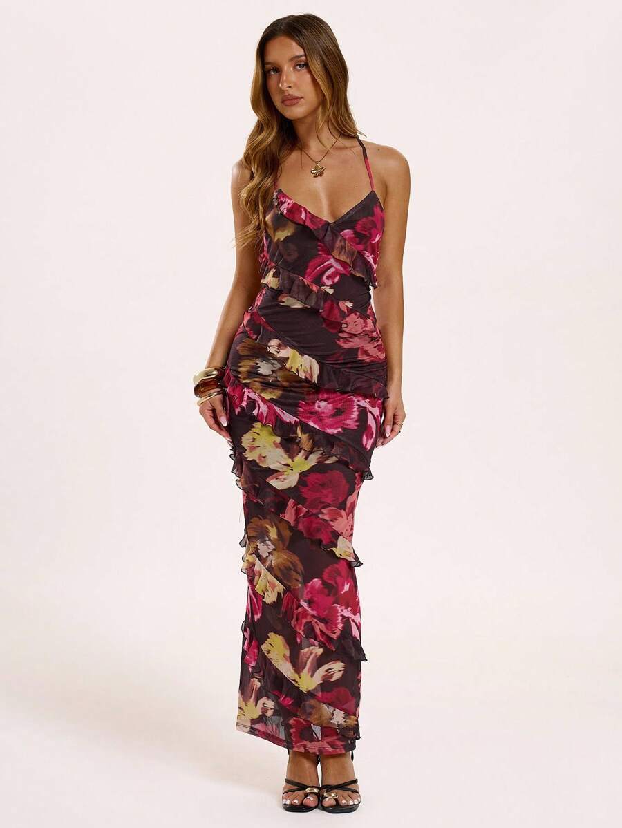 SHEIN BAE – Robe mi-longue à volants superposés pour sorties et vacances