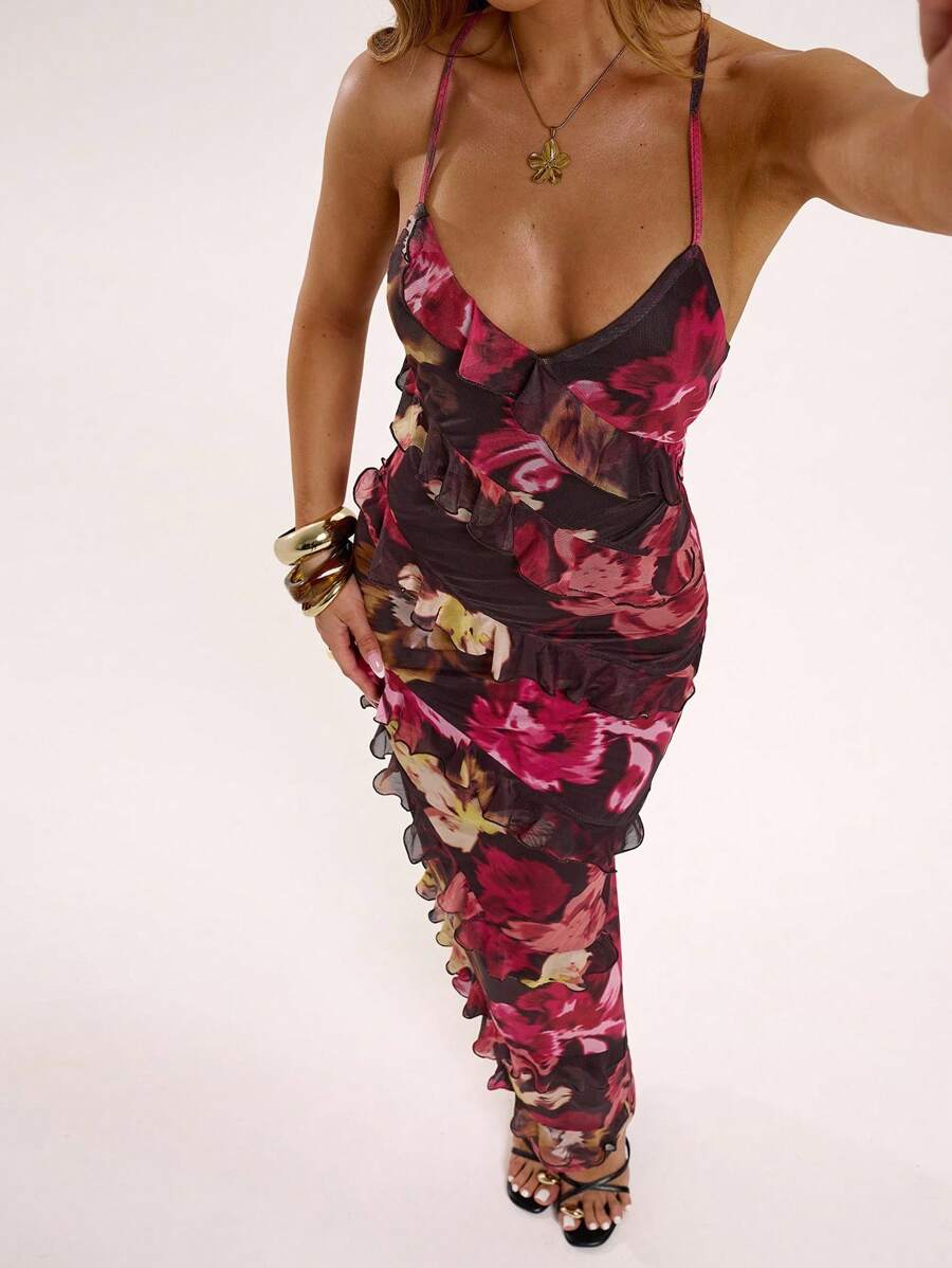 SHEIN BAE – Robe mi-longue à volants superposés pour sorties et vacances