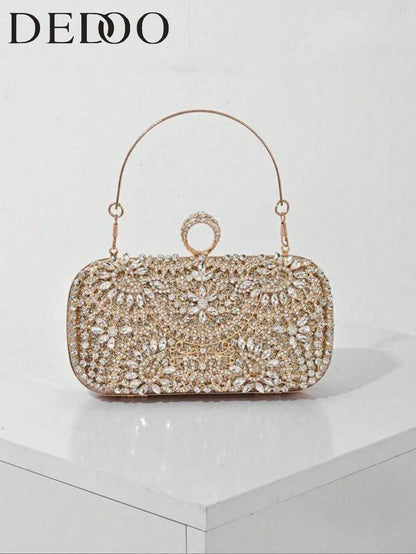 Dedoo – Sac de soirée ovale en strass avec chaîne dorée et design tournesol