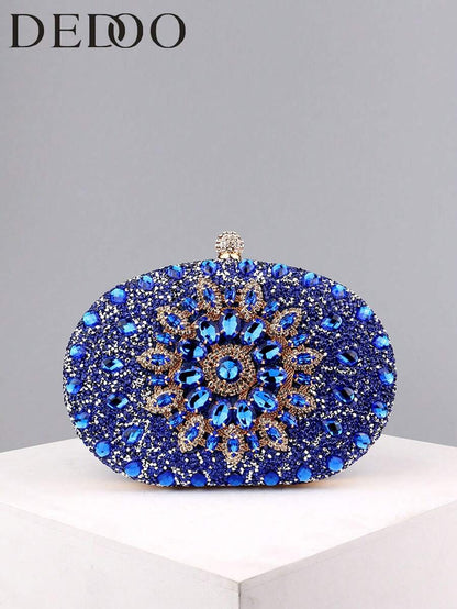 Dedoo – Sac de soirée ovale en strass avec chaîne dorée et design tournesol