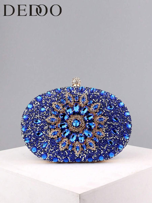 Dedoo – Sac de soirée ovale en strass avec chaîne dorée et design tournesol