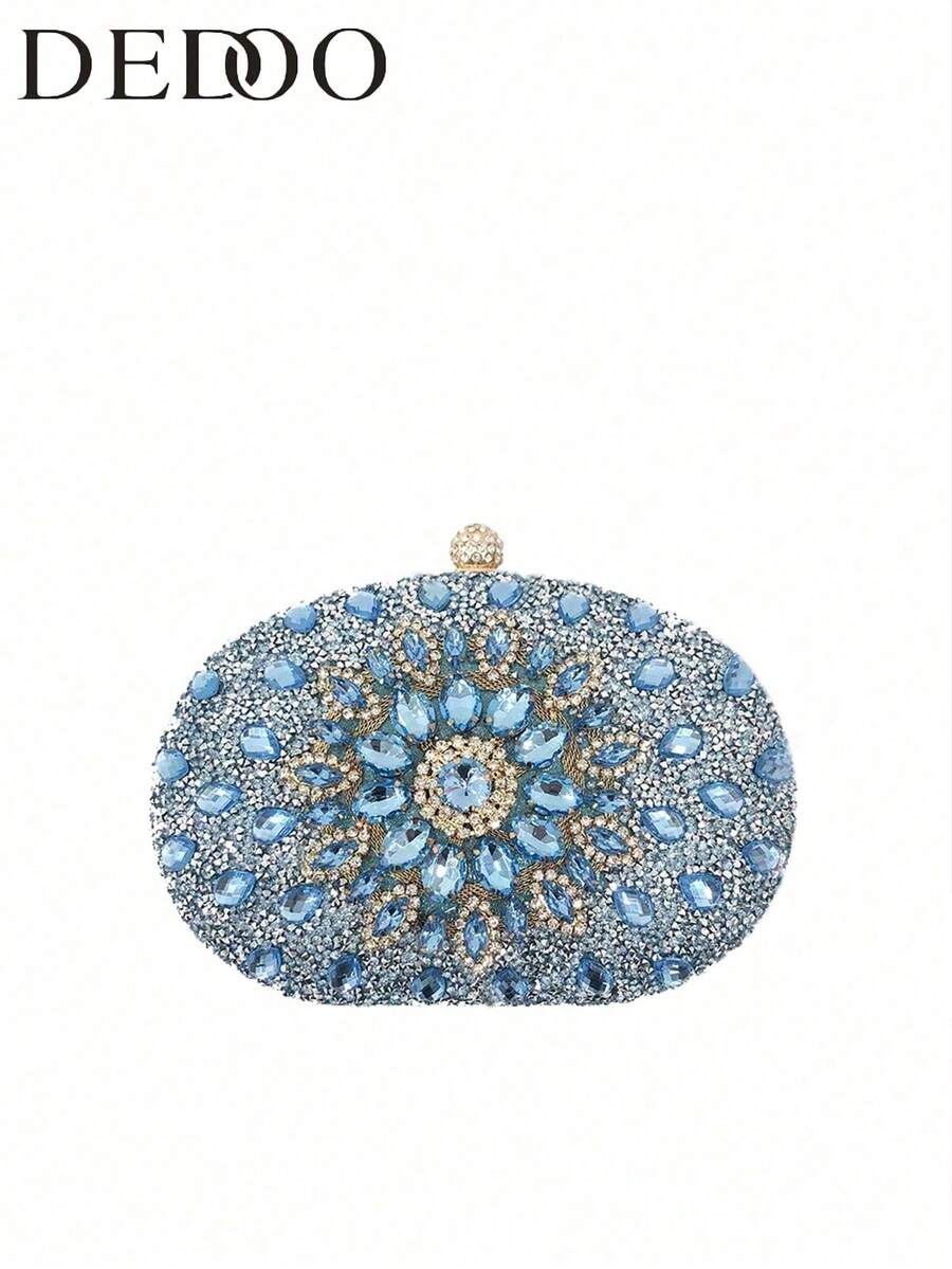 Dedoo – Sac de soirée ovale en strass avec chaîne dorée et design tournesol