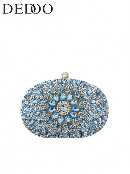 Dedoo – Sac de soirée ovale en strass avec chaîne dorée et design tournesol