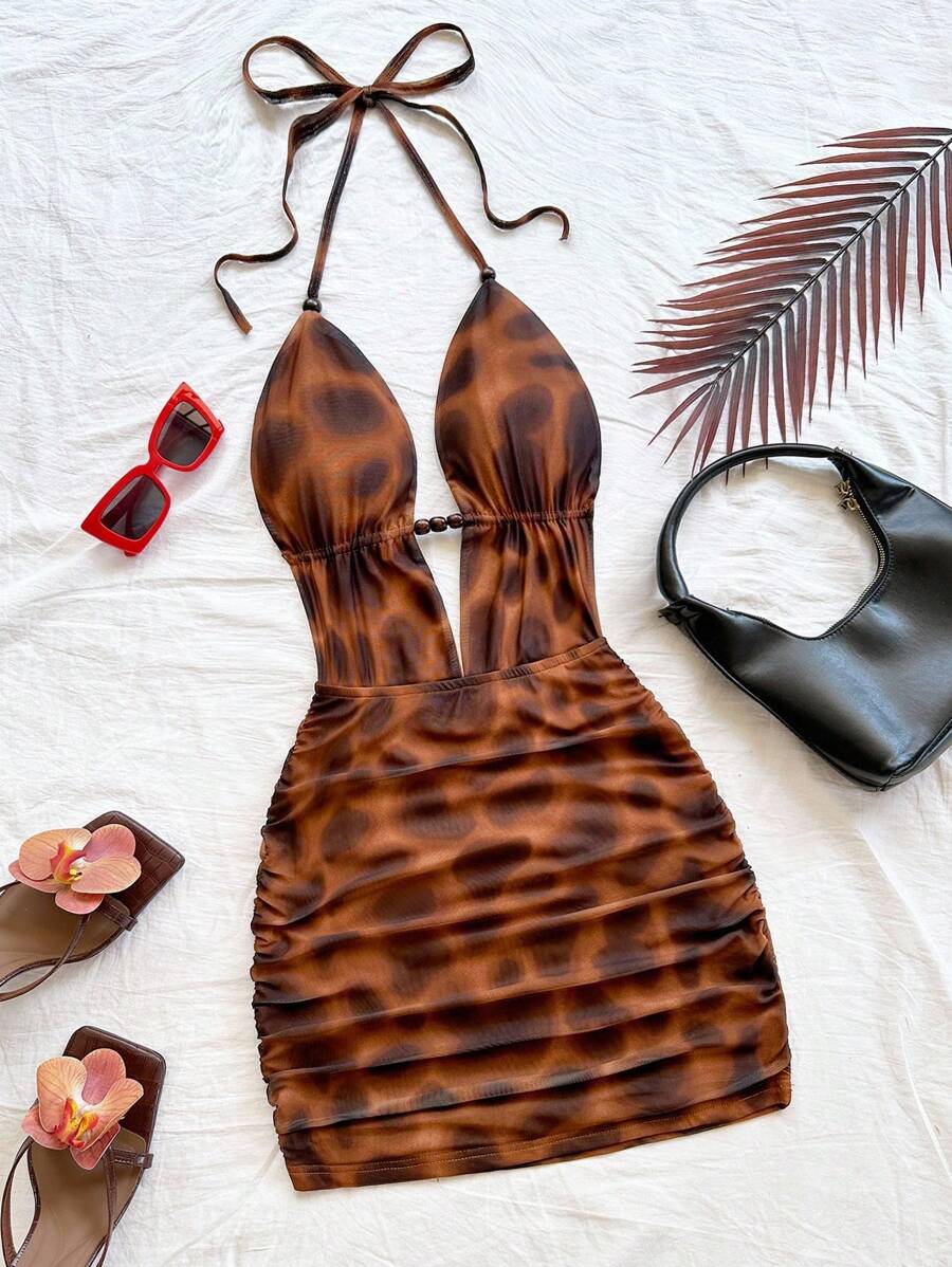 Soleia – Robe dos nu à col ras-du-cou en jersey avec design tie dye