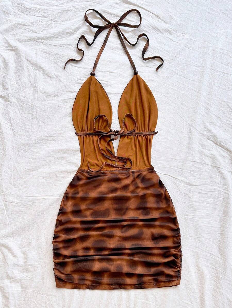 Soleia – Robe dos nu à col ras-du-cou en jersey avec design tie dye