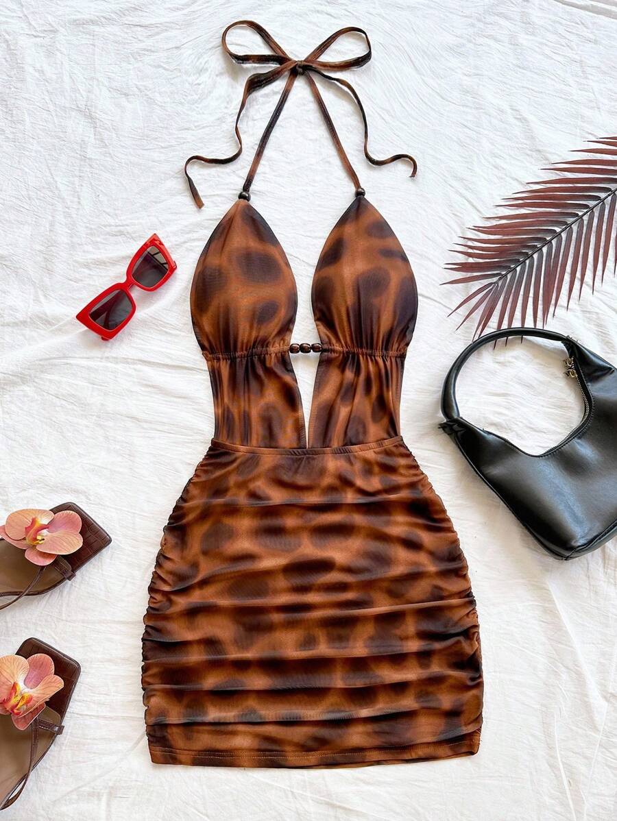 Soleia – Robe dos nu à col ras-du-cou en jersey avec design tie dye