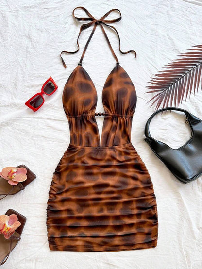 Soleia – Robe dos nu à col ras-du-cou en jersey avec design tie dye