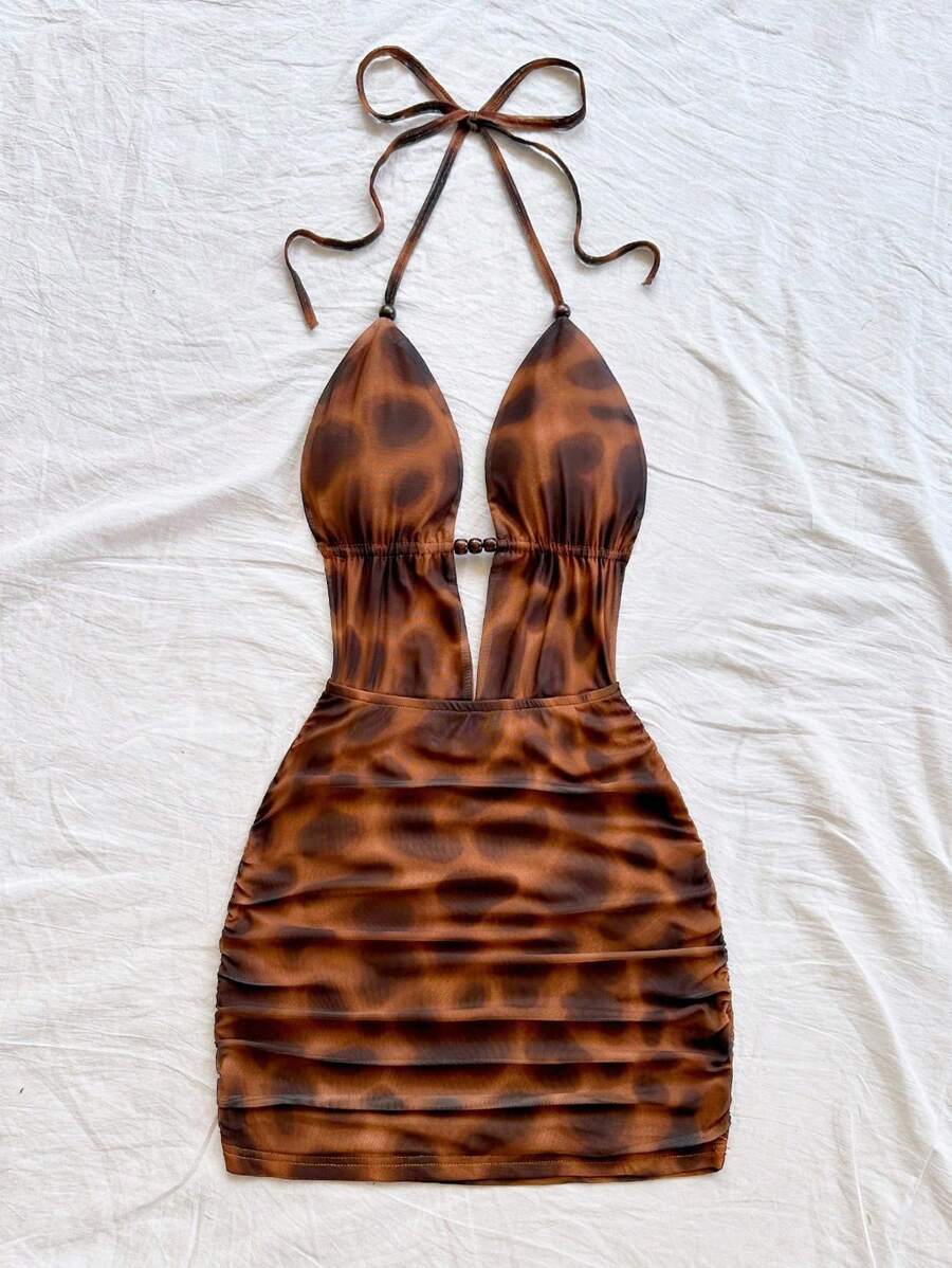 Soleia – Robe dos nu à col ras-du-cou en jersey avec design tie dye