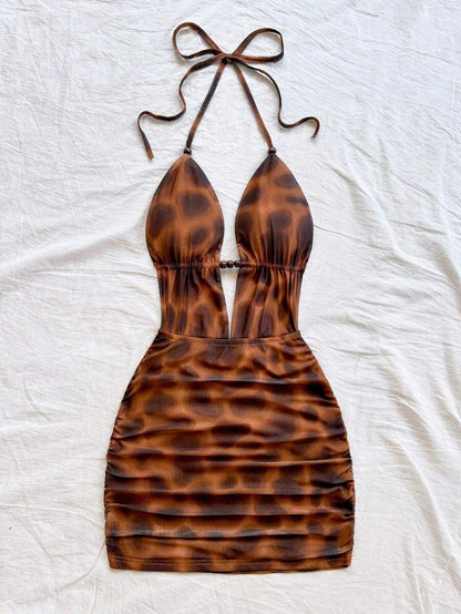 Soleia – Robe dos nu à col ras-du-cou en jersey avec design tie dye