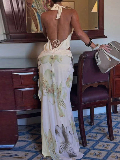 SHEIN MOD – Ensemble deux pièces avec top à lacets et jupe fendue imprimée