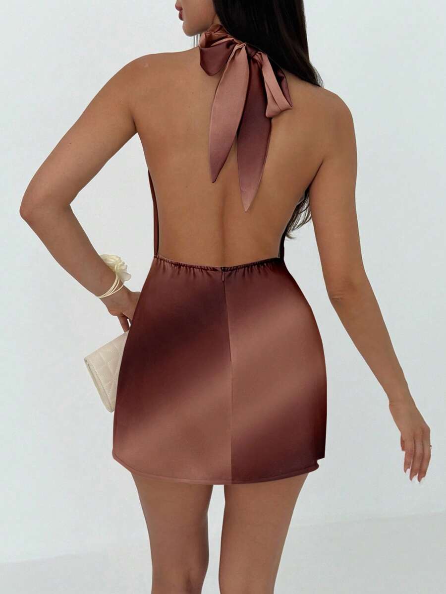 Aloruh – Robe mini décontractée dos nu avec lien et motif imprimé
