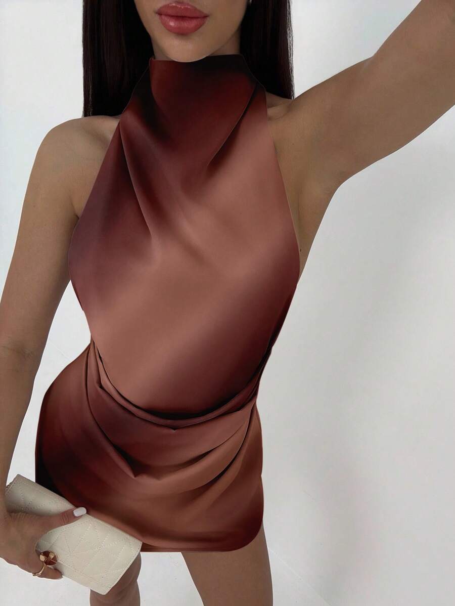 Aloruh – Robe mini décontractée dos nu avec lien et motif imprimé