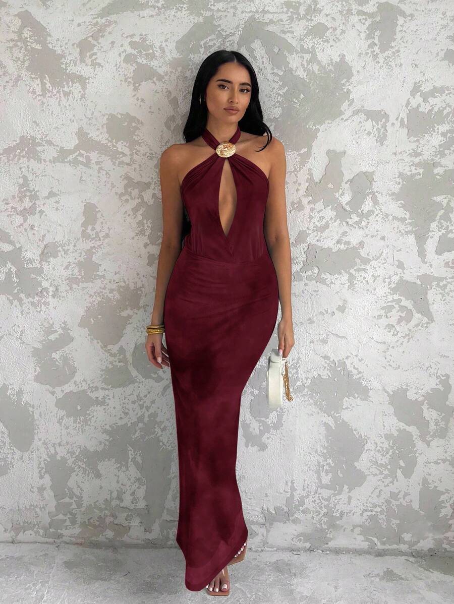 Glamine – Robe à encolure ras-du-cou avec décoration coquillage et motif floral aléatoire