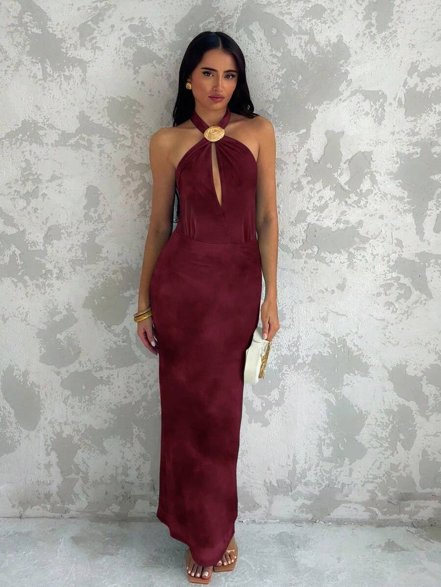 Glamine – Robe à encolure ras-du-cou avec décoration coquillage et motif floral aléatoire