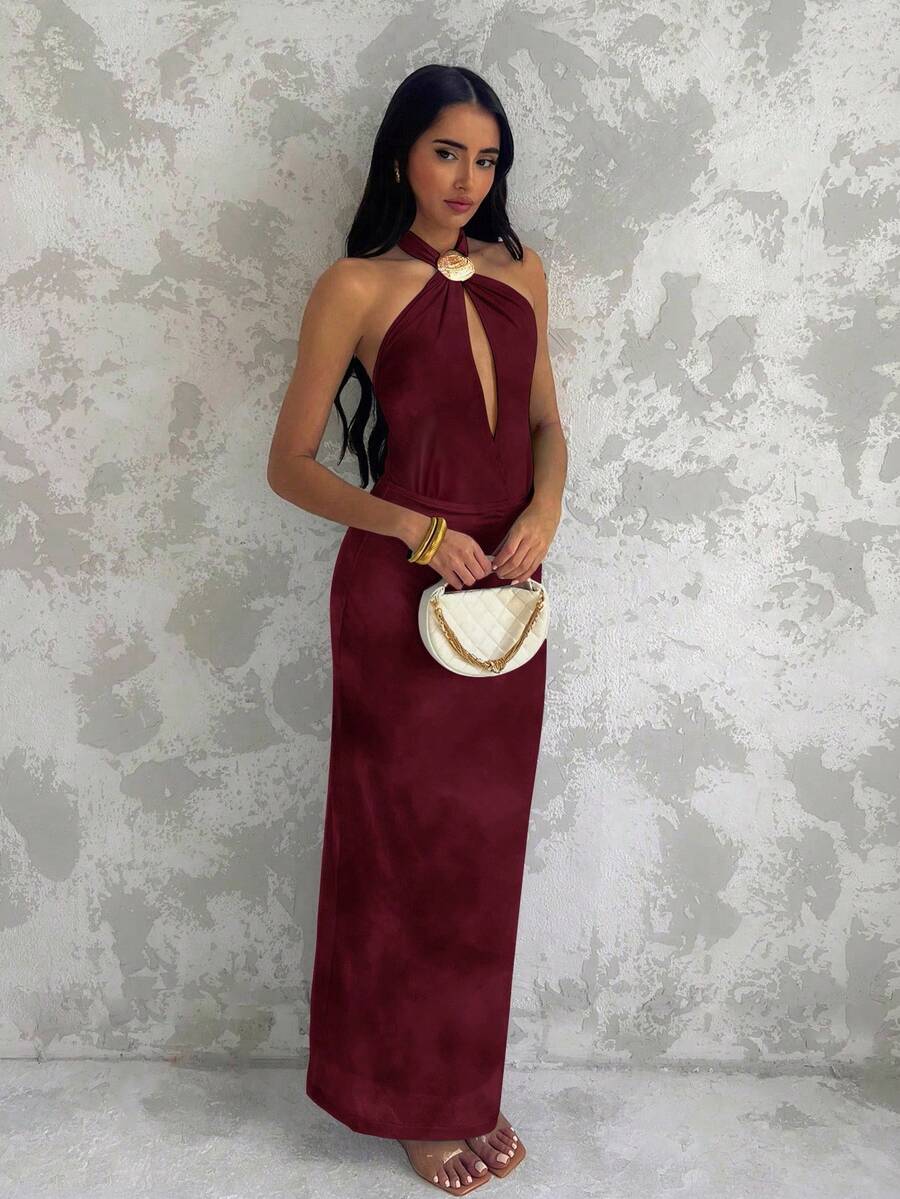 Glamine – Robe à encolure ras-du-cou avec décoration coquillage et motif floral aléatoire