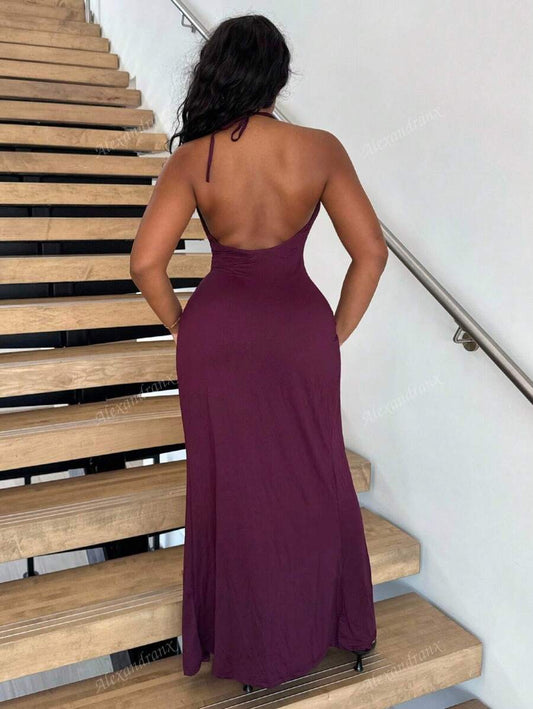 Alexandranx – Robe dos nu en tricot avec coupe ajustée et design décontracté