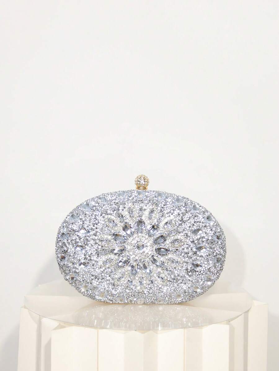 Dedoo – Sac de soirée ovale en strass avec chaîne dorée et design tournesol