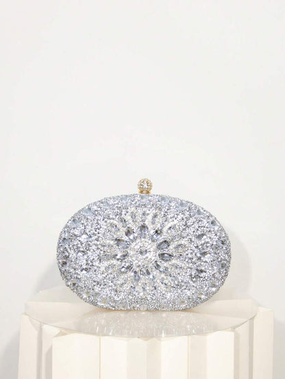 Dedoo – Sac de soirée ovale en strass avec chaîne dorée et design tournesol