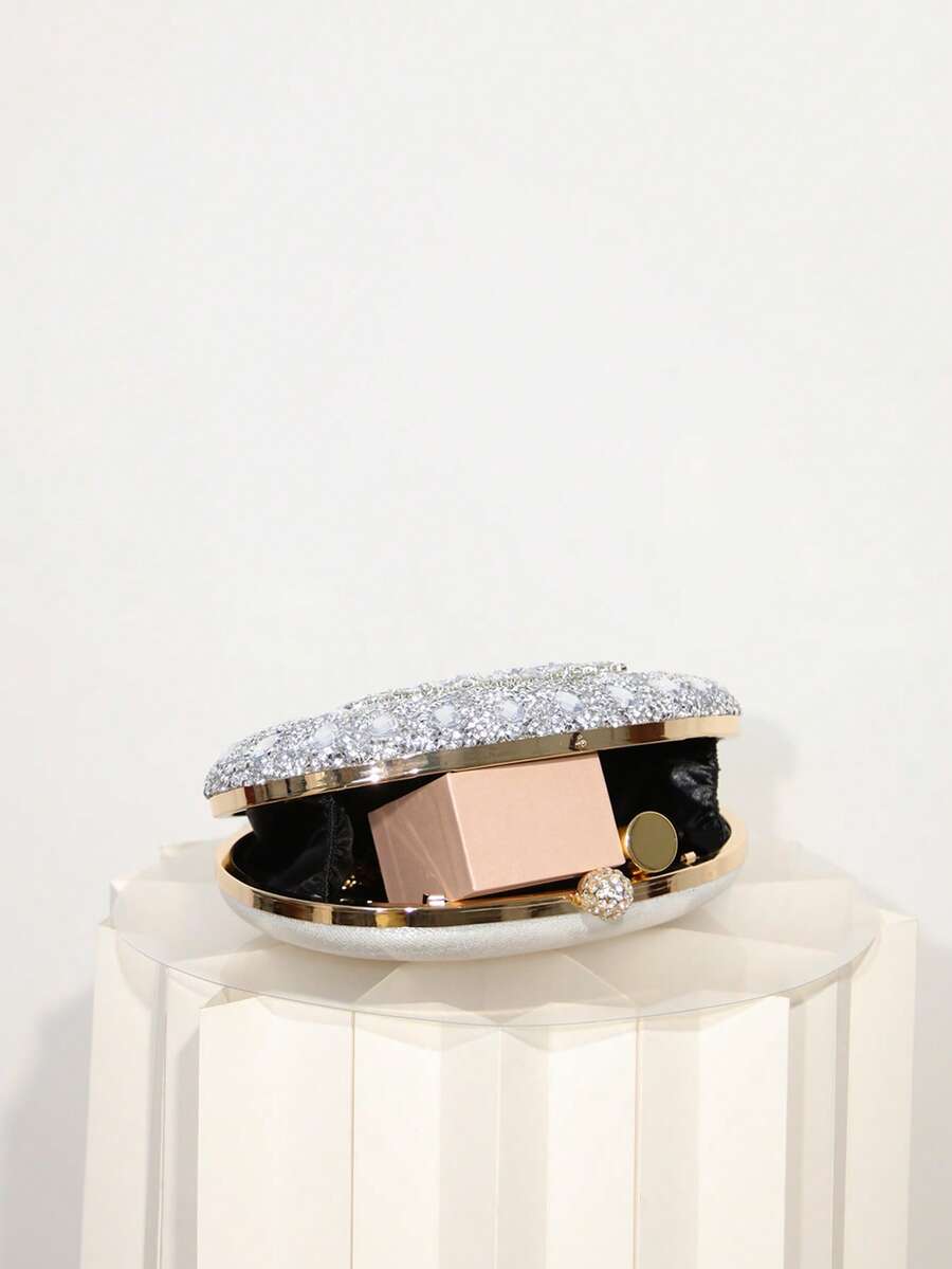 Dedoo – Sac de soirée ovale en strass avec chaîne dorée et design tournesol