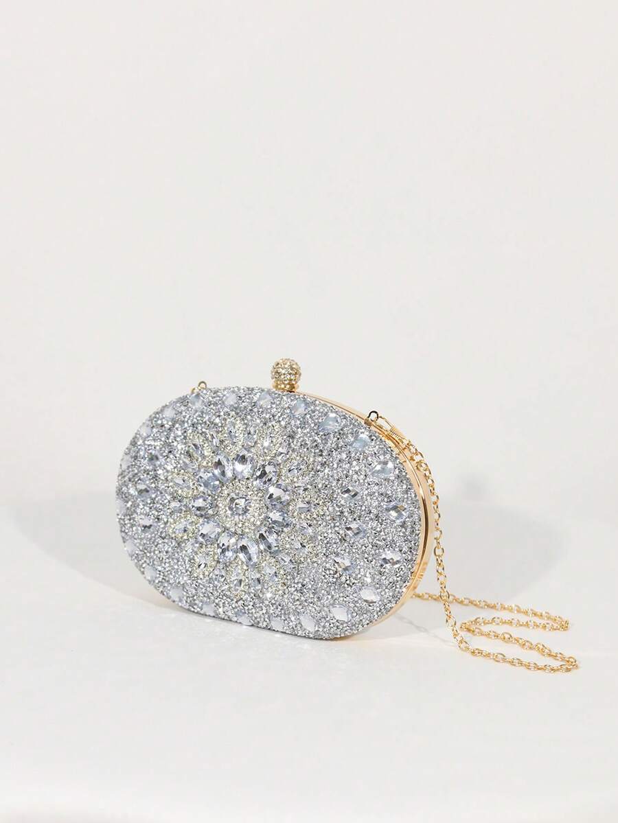 Dedoo – Sac de soirée ovale en strass avec chaîne dorée et design tournesol