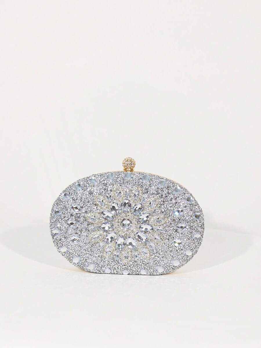 Dedoo – Sac de soirée ovale en strass avec chaîne dorée et design tournesol