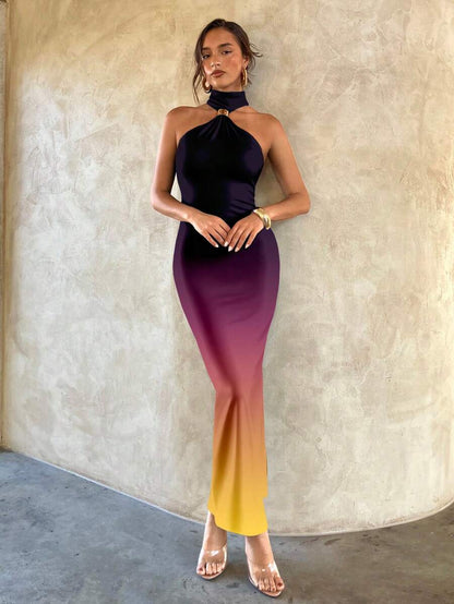 Aloruh – Robe maxi moulante en tricot avec boucle métallique et imprimé dégradé