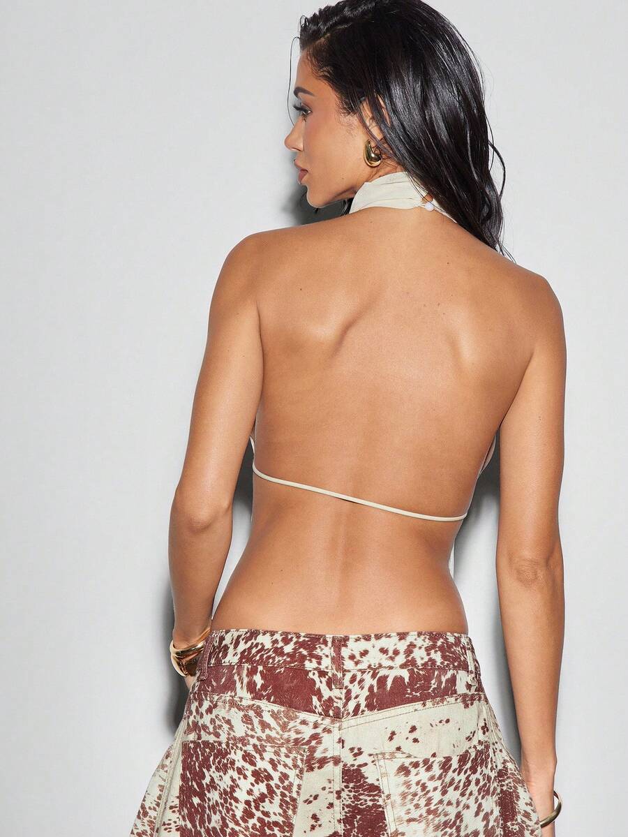 Denimoi – Top en maille à col montant et dos nu pour soirées d'été