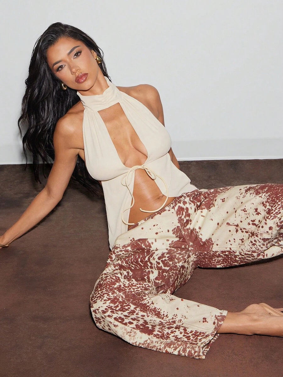 Denimoi – Top en maille à col montant et dos nu pour soirées d'été