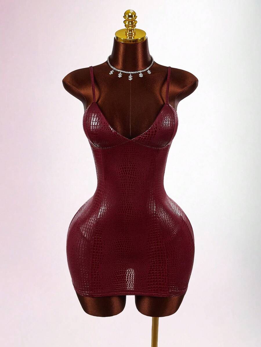 Amplova – Robe mini bustier enduite motif peau de serpent et coupe moulante