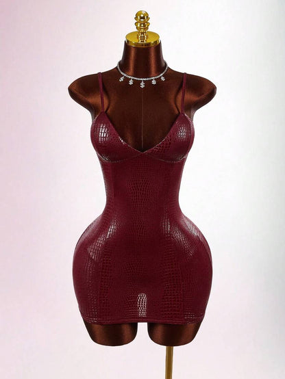 Amplova – Robe mini bustier enduite motif peau de serpent et coupe moulante