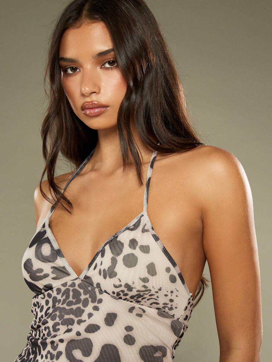 MISSGUIDED – Débardeur animalier à encolure ras-du-cou et dos nu