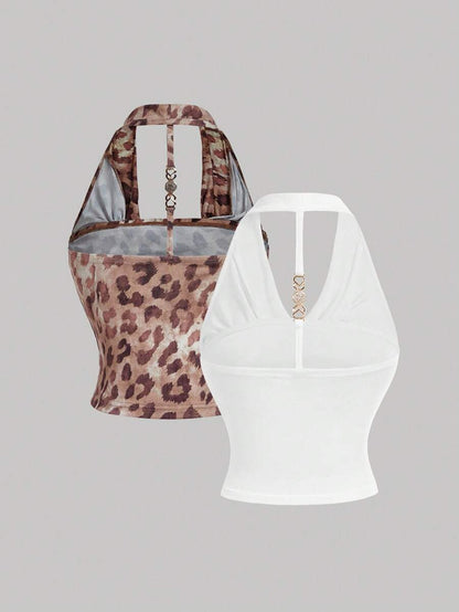 SHEIN MOD – Débardeur dos nu avec décoration métallique et style tropical