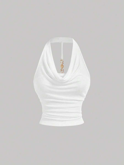 SHEIN MOD – Débardeur dos nu avec décoration métallique et style tropical