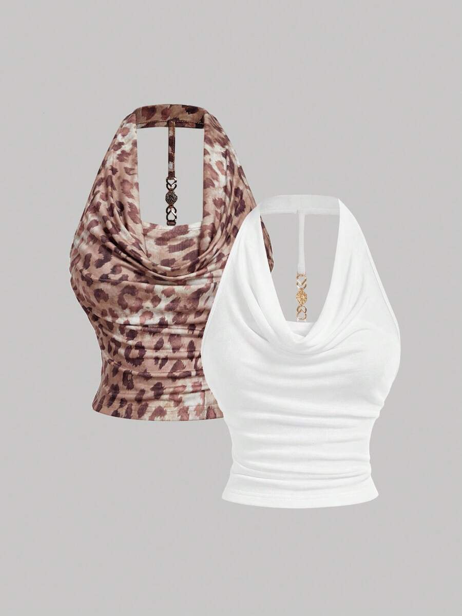 SHEIN MOD – Débardeur dos nu avec décoration métallique et style tropical