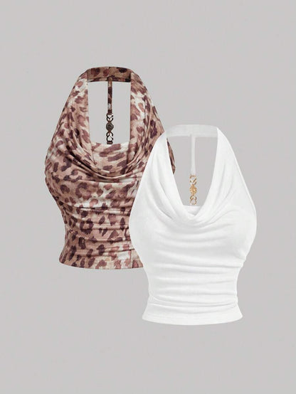 SHEIN MOD – Débardeur dos nu avec décoration métallique et style tropical