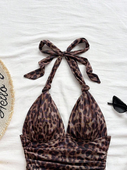 Soleia – Robe mini nouée devant en mesh froissé avec col en V