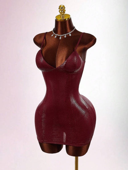 Amplova – Robe mini bustier enduite motif peau de serpent et coupe moulante