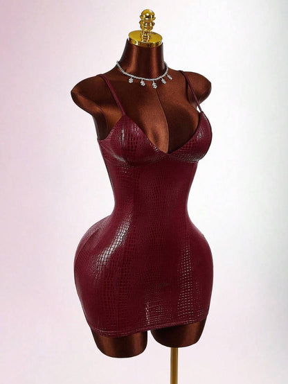 Amplova – Robe mini bustier enduite motif peau de serpent et coupe moulante