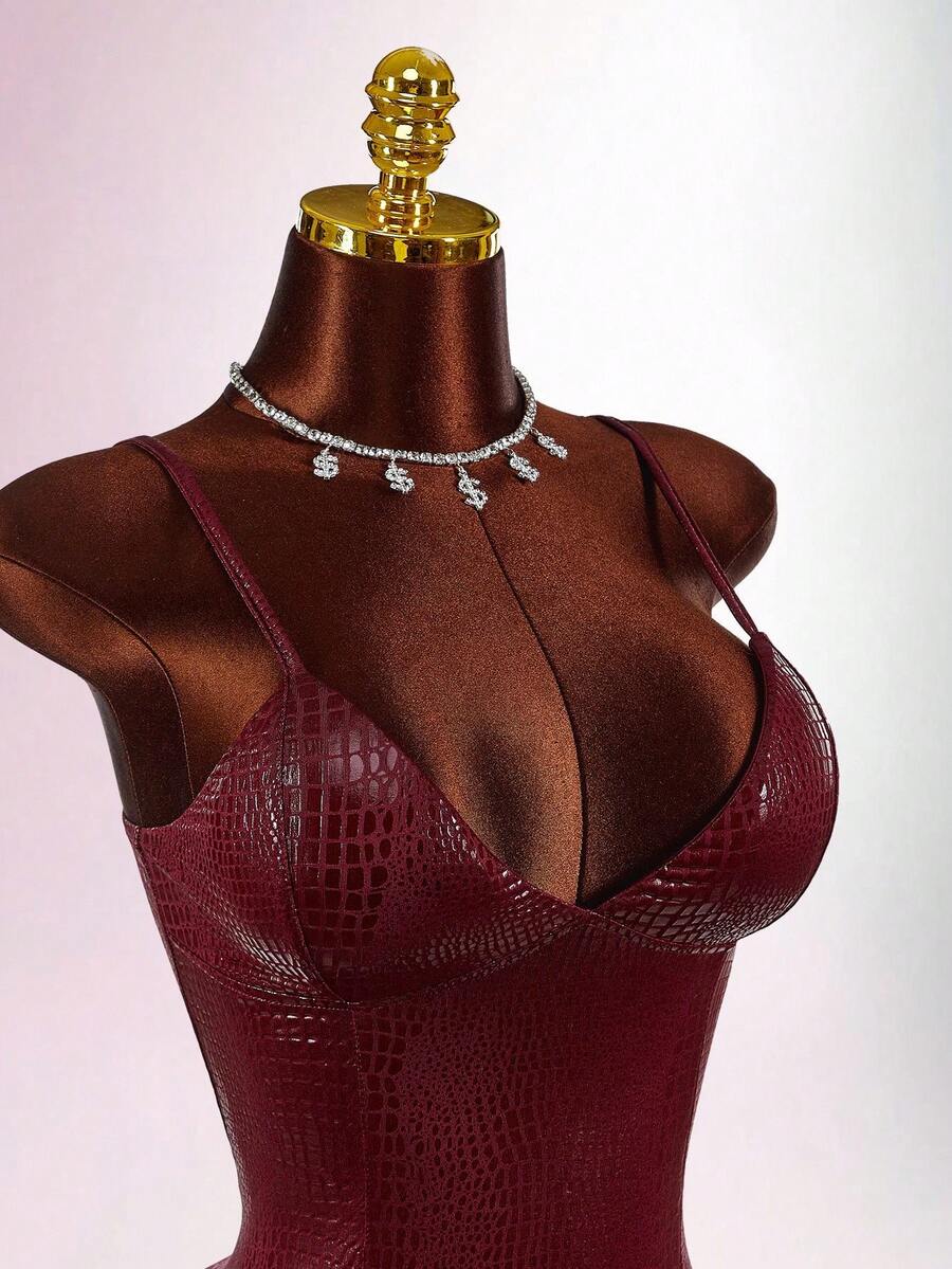 Amplova – Robe mini bustier enduite motif peau de serpent et coupe moulante