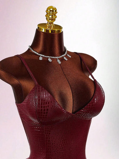Amplova – Robe mini bustier enduite motif peau de serpent et coupe moulante