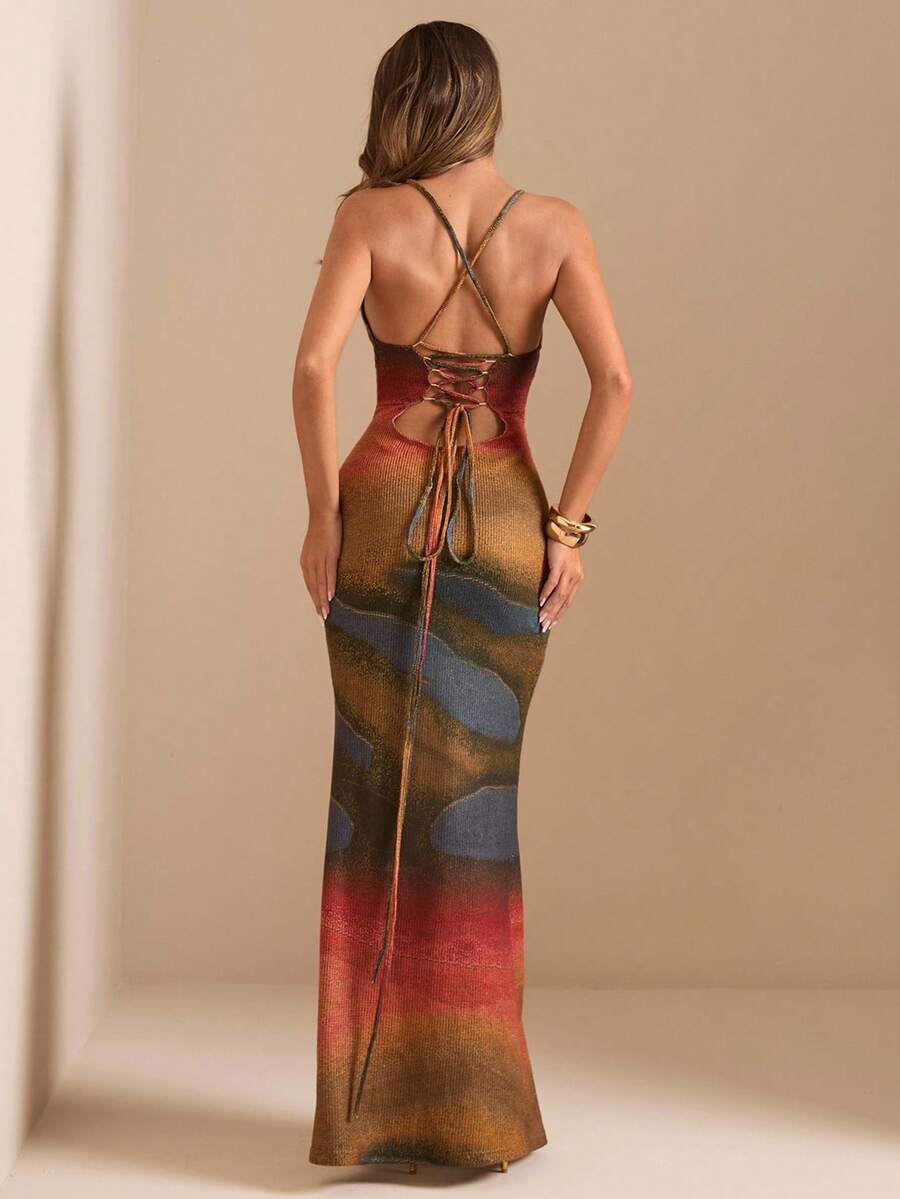 SHEIN BAE – Robe longue moulante à dos nu et col ras-du-cou