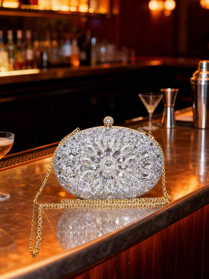 Dedoo – Sac de soirée ovale en strass avec chaîne dorée et design tournesol