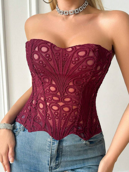 SHEIN MOD – Top bustier en dentelle transparente avec découpes pour occasions spéciales