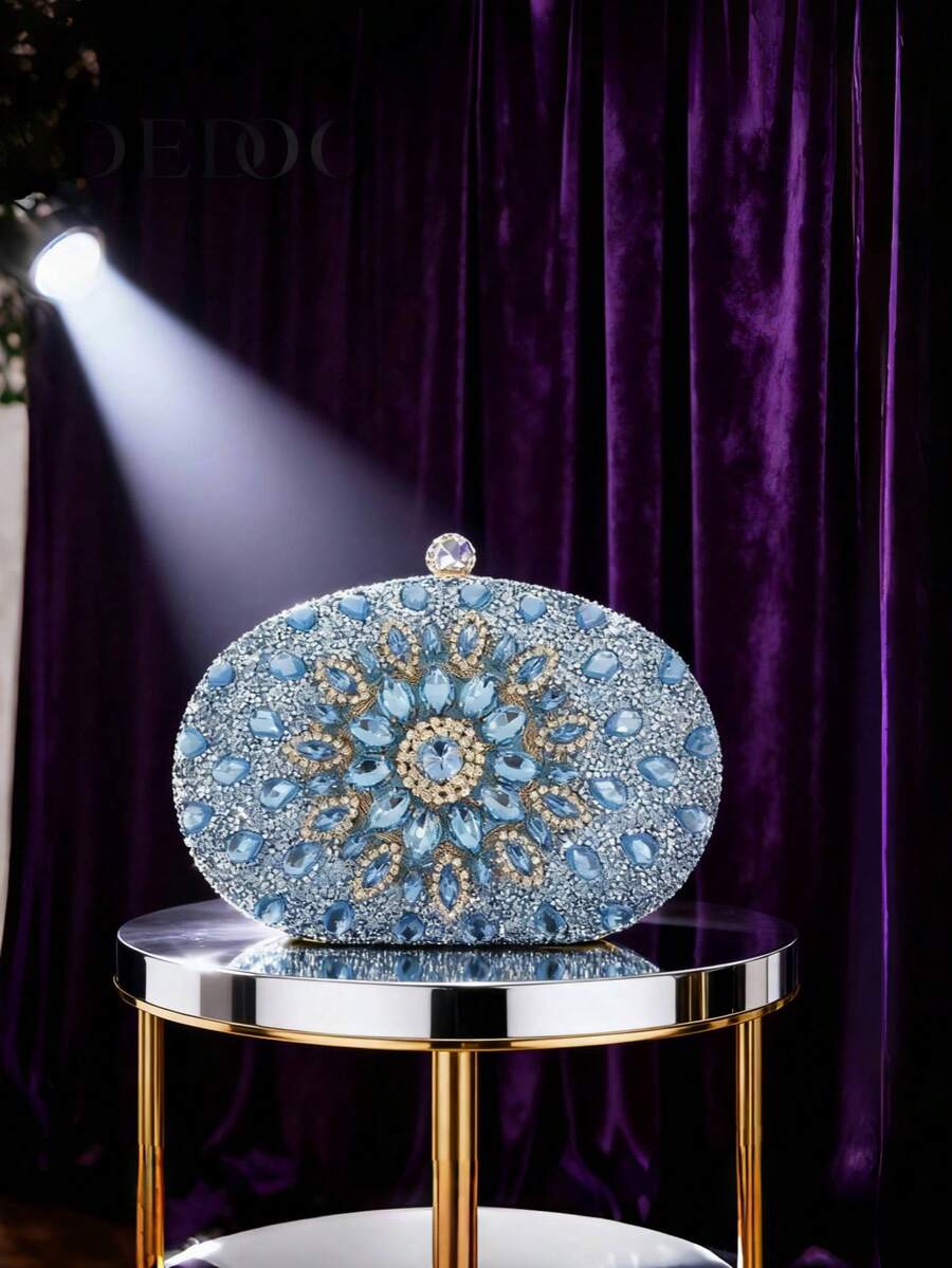 Dedoo – Sac de soirée ovale en strass avec chaîne dorée et design tournesol