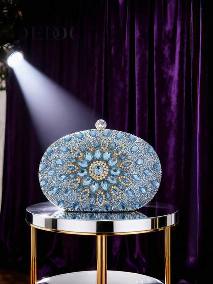 Dedoo – Sac de soirée ovale en strass avec chaîne dorée et design tournesol